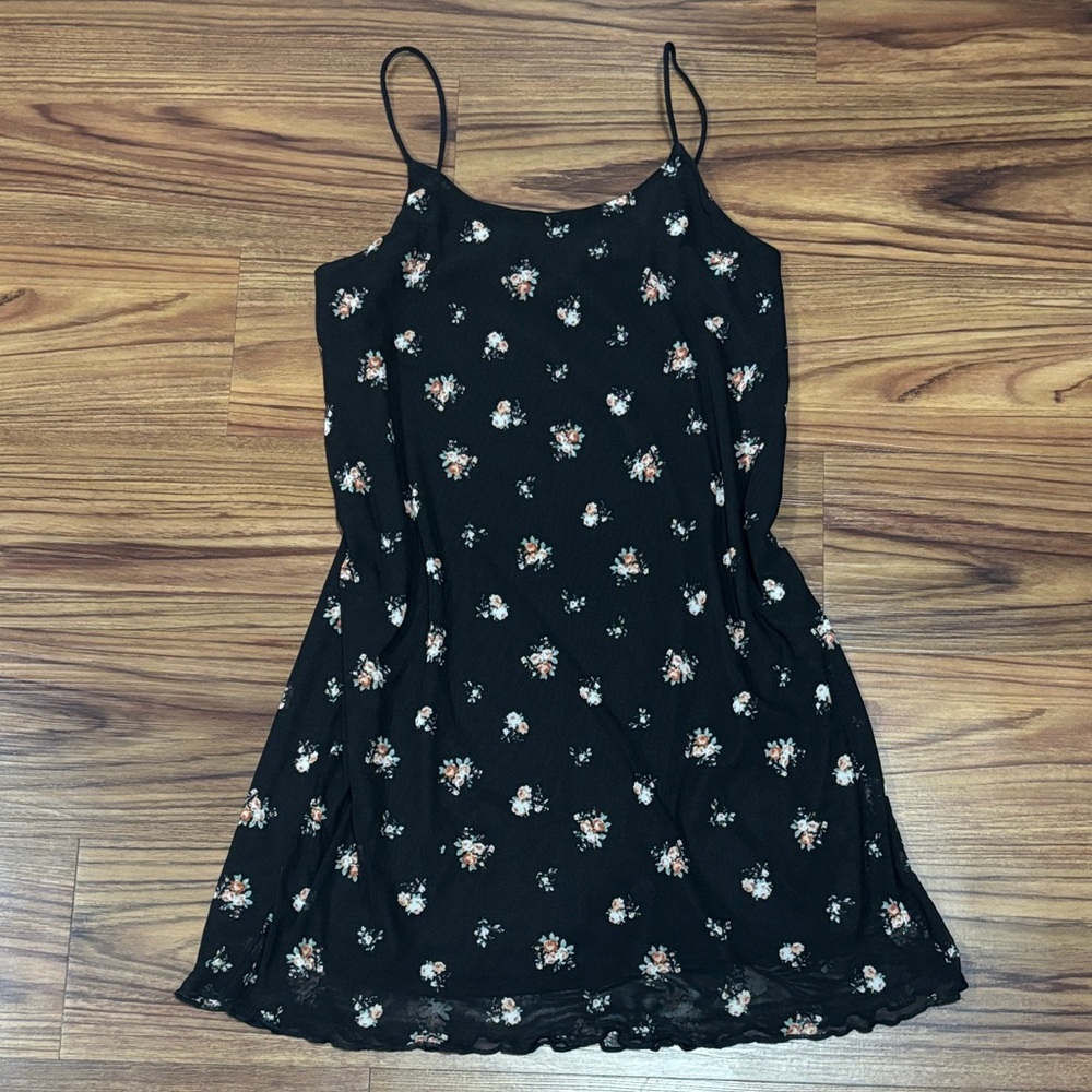 Vintage Colorful Planet Floral Black Slip Dress